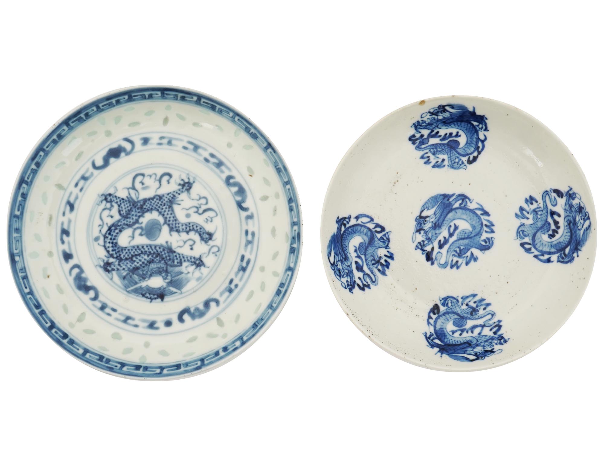 TWO ANTIQUE CHINESE PORCELAIN DRAGON PLATES PIC-0